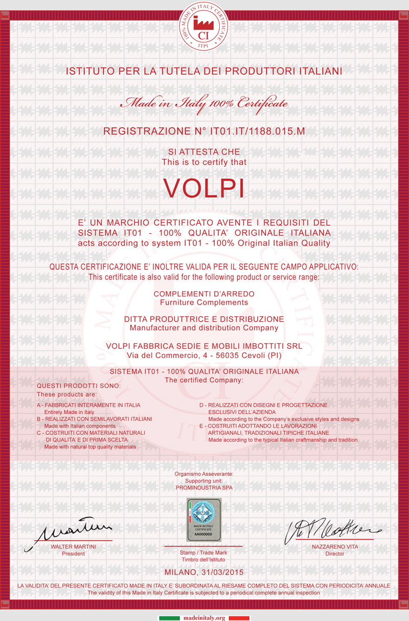 Volpi | News - 100% Made in Italy